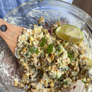 healthified street corn in a bowl