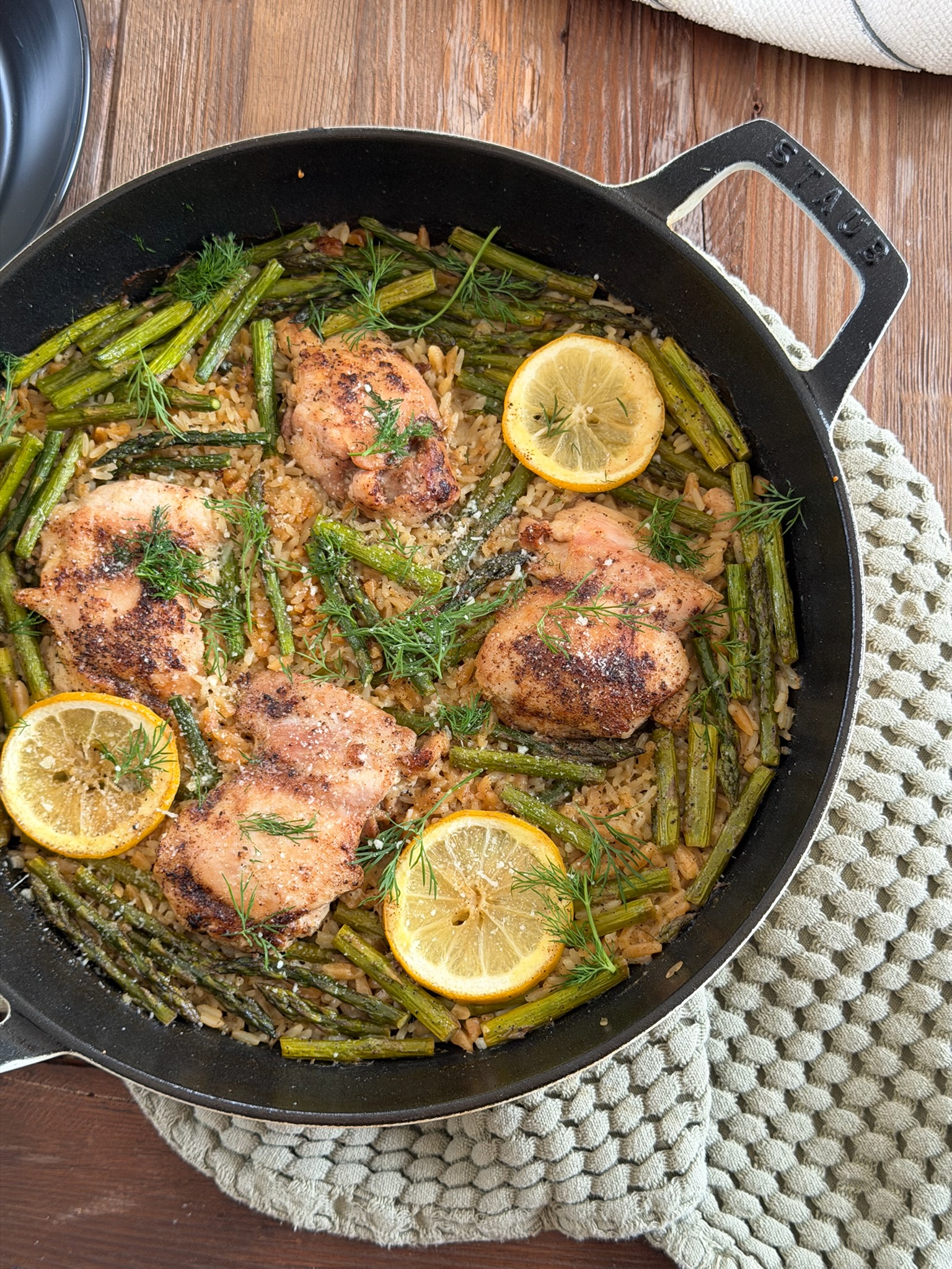 lemon pilaf and asparagus chicken bake