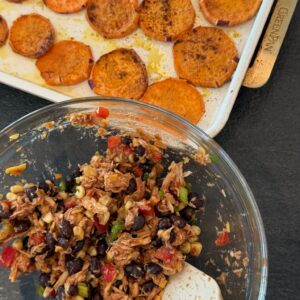Southwest BBQ Chicken Salad with Sweet Potato Rounds